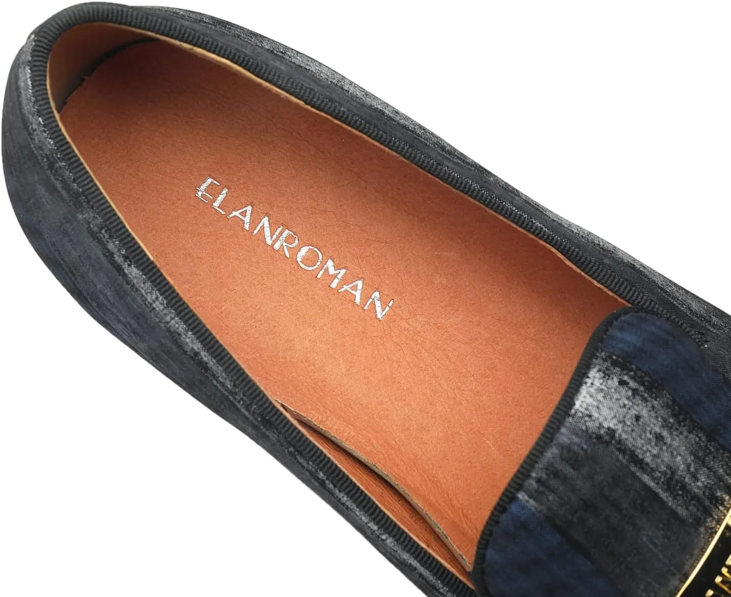 ELANROMAN Men's Gold Buckle Loafers Fashion Pull-on Penny Party Wedding Shoes