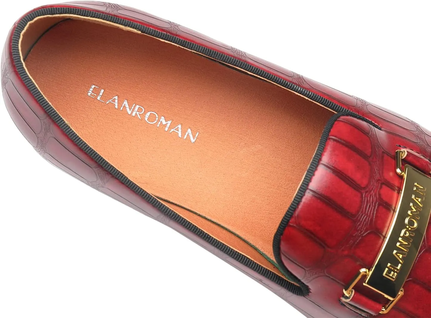 ELANROMAN Men's Gold Buckle Loafers Fashion Pull-on Penny Party Wedding Shoes