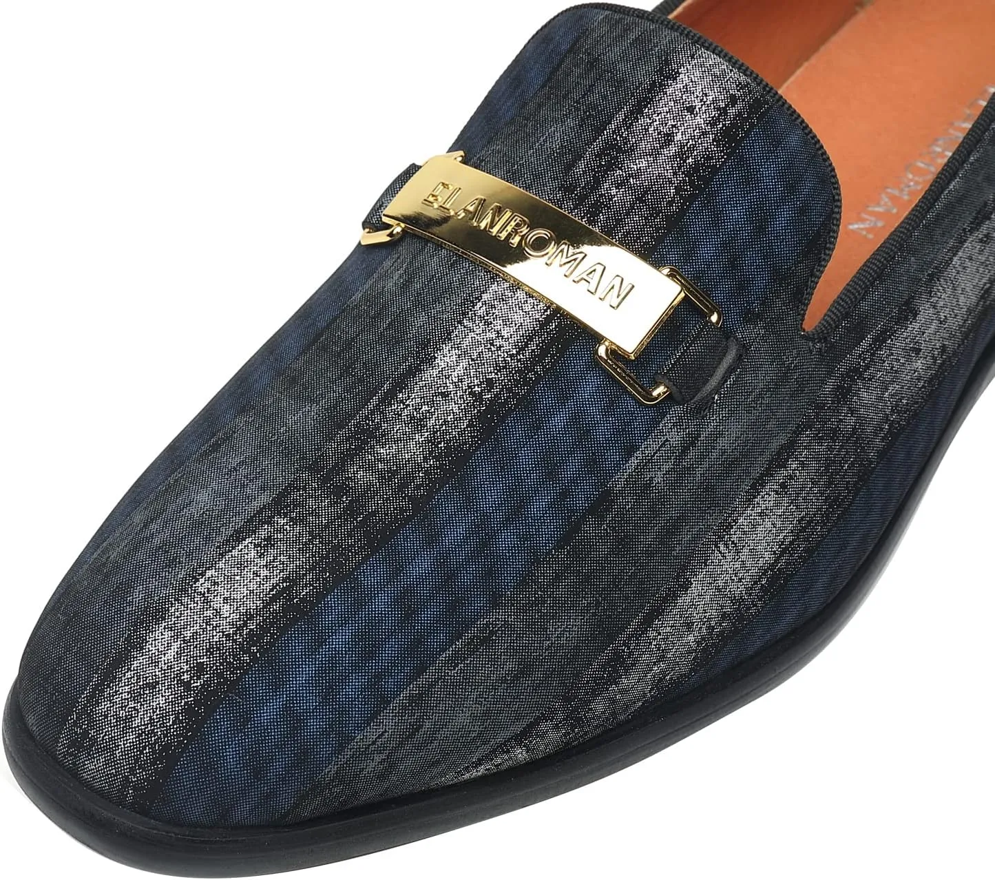 ELANROMAN Men's Gold Buckle Loafers Fashion Pull-on Penny Party Wedding Shoes
