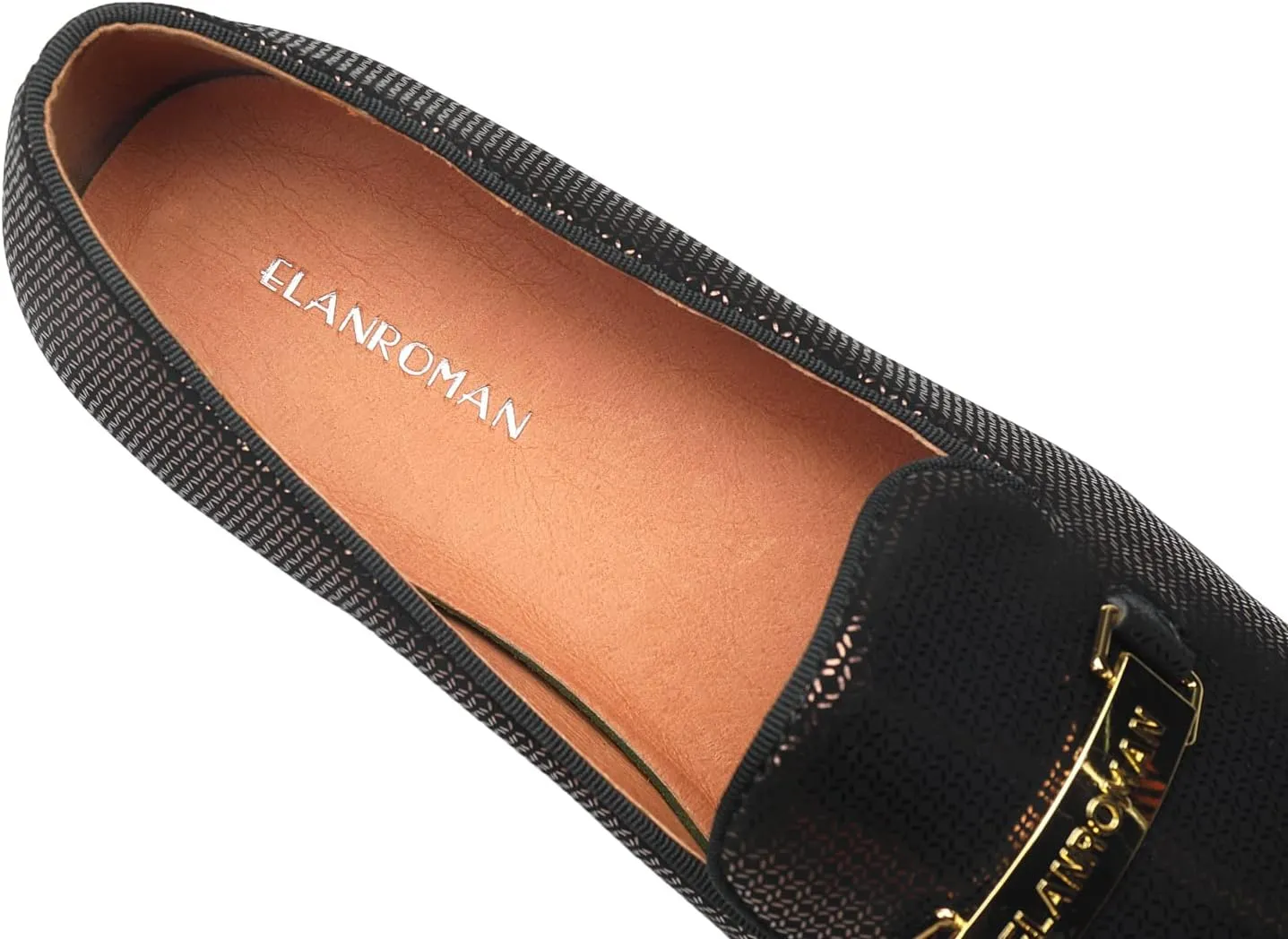 ELANROMAN Men's Gold Buckle Loafers Fashion Pull-on Penny Party Wedding Shoes