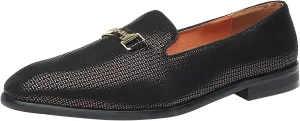 ELANROMAN Men's Gold Buckle Loafers Fashion Pull-on Penny Party Wedding Shoes