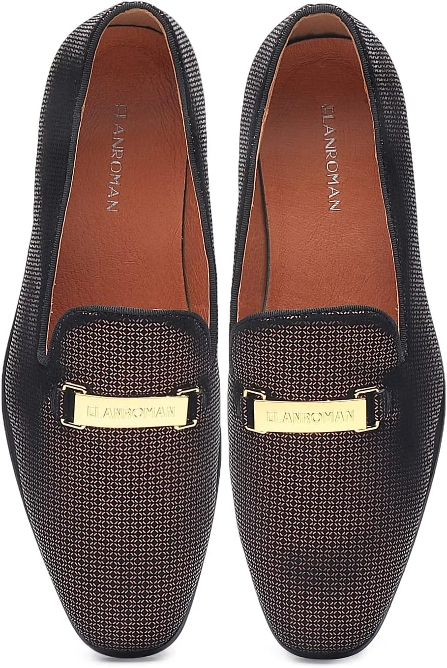 ELANROMAN Men's Gold Buckle Loafers Fashion Pull-on Penny Party Wedding Shoes