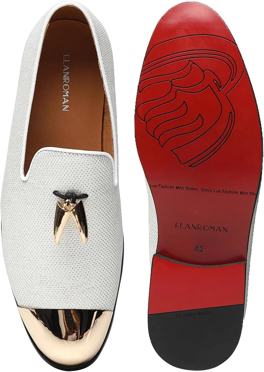 ELANROMAN Men's Loafers Leather Gold Tassel & Cap Toe Buckle Penny Party Wedding Prom Shoes