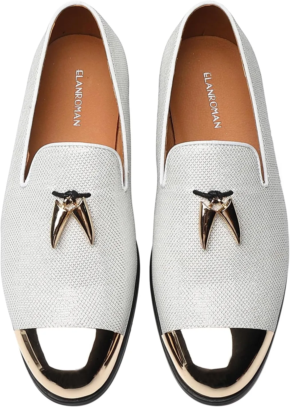 ELANROMAN Men's Loafers Leather Gold Tassel & Cap Toe Buckle Penny Party Wedding Prom Shoes