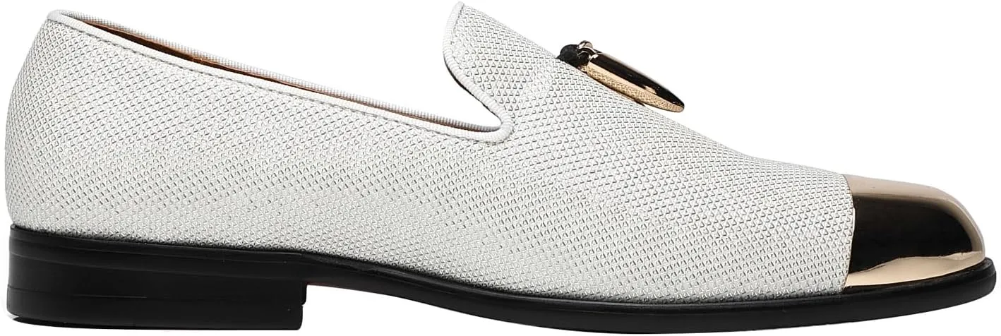 ELANROMAN Men's Loafers Leather Gold Tassel & Cap Toe Buckle Penny Party Wedding Prom Shoes
