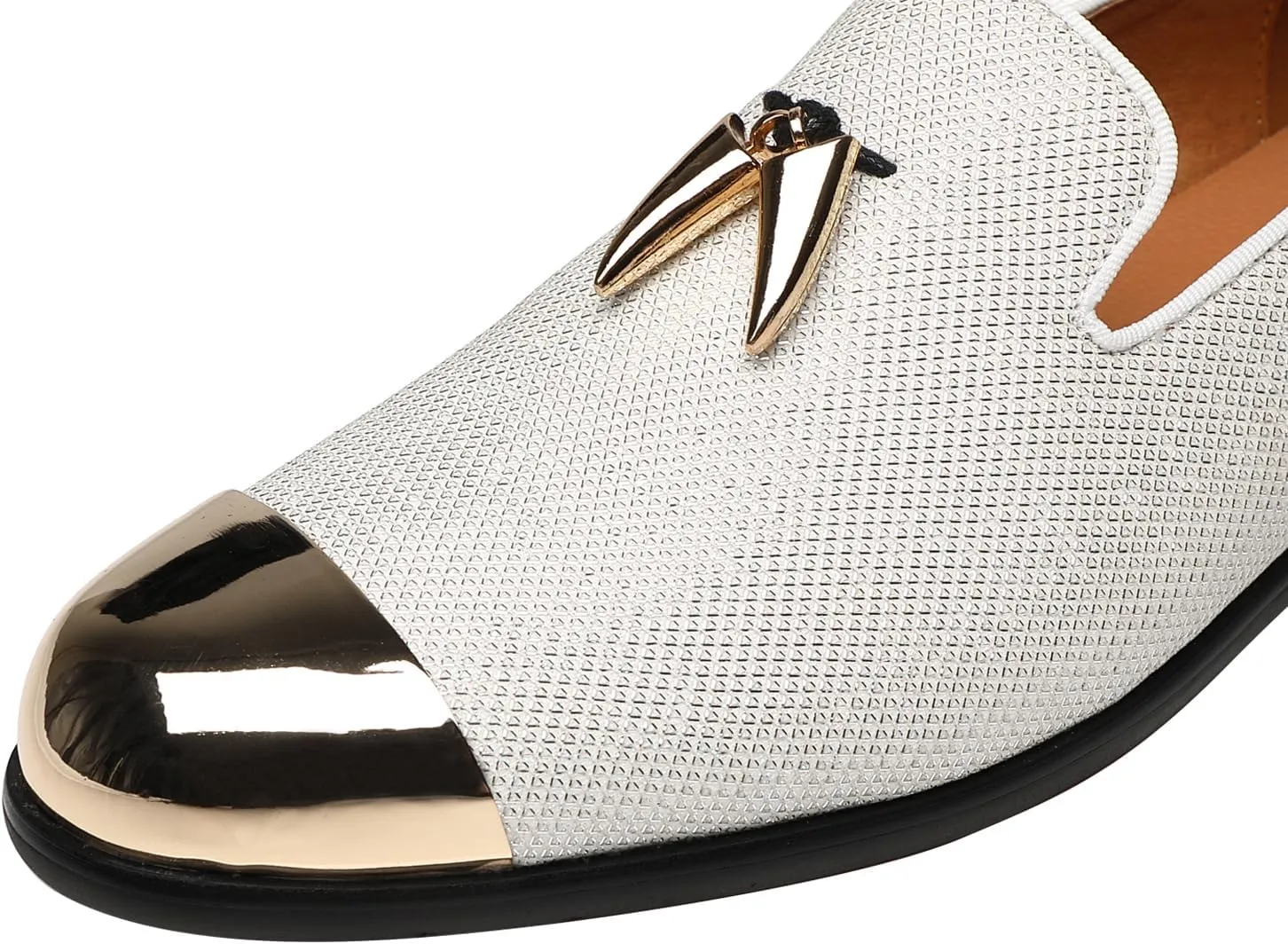 ELANROMAN Men's Loafers Leather Gold Tassel & Cap Toe Buckle Penny Party Wedding Prom Shoes