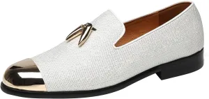 ELANROMAN Men's Loafers Leather Gold Tassel & Cap Toe Buckle Penny Party Wedding Prom Shoes