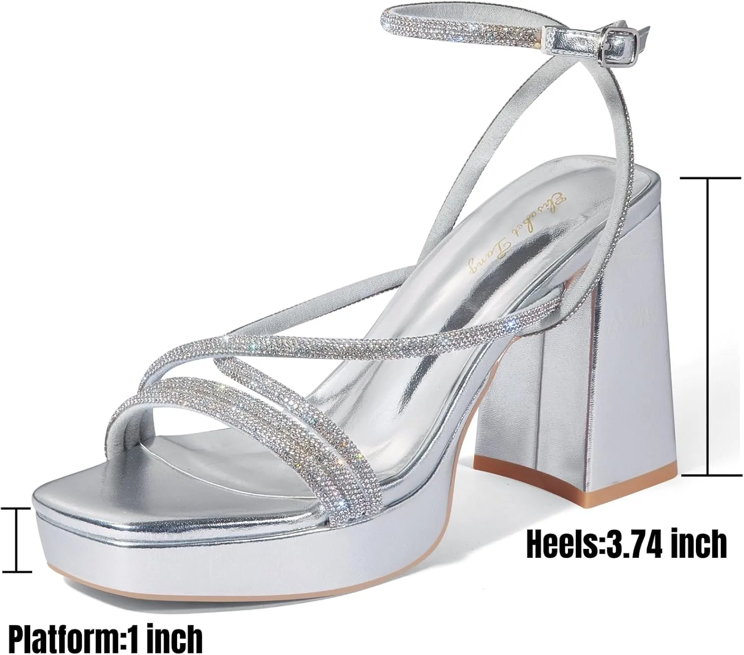 Elisabet Tang Chunky Platform Heels Sandals for Women Sexy Square Toe Heels High Strappy Sandals for Sexy Party Wedding and Evening