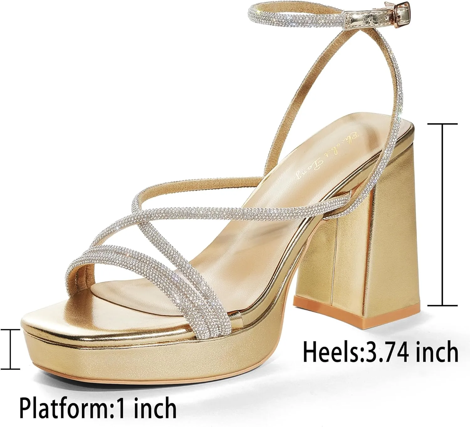 Elisabet Tang Chunky Platform Heels Sandals for Women Sexy Square Toe Heels High Strappy Sandals for Sexy Party Wedding and Evening