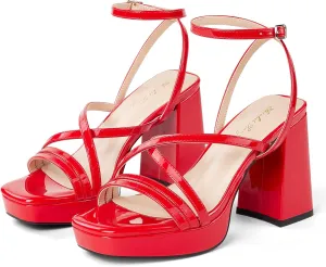 Elisabet Tang Chunky Platform Heels Sandals for Women Sexy Square Toe Heels High Strappy Sandals for Sexy Party Wedding and Evening