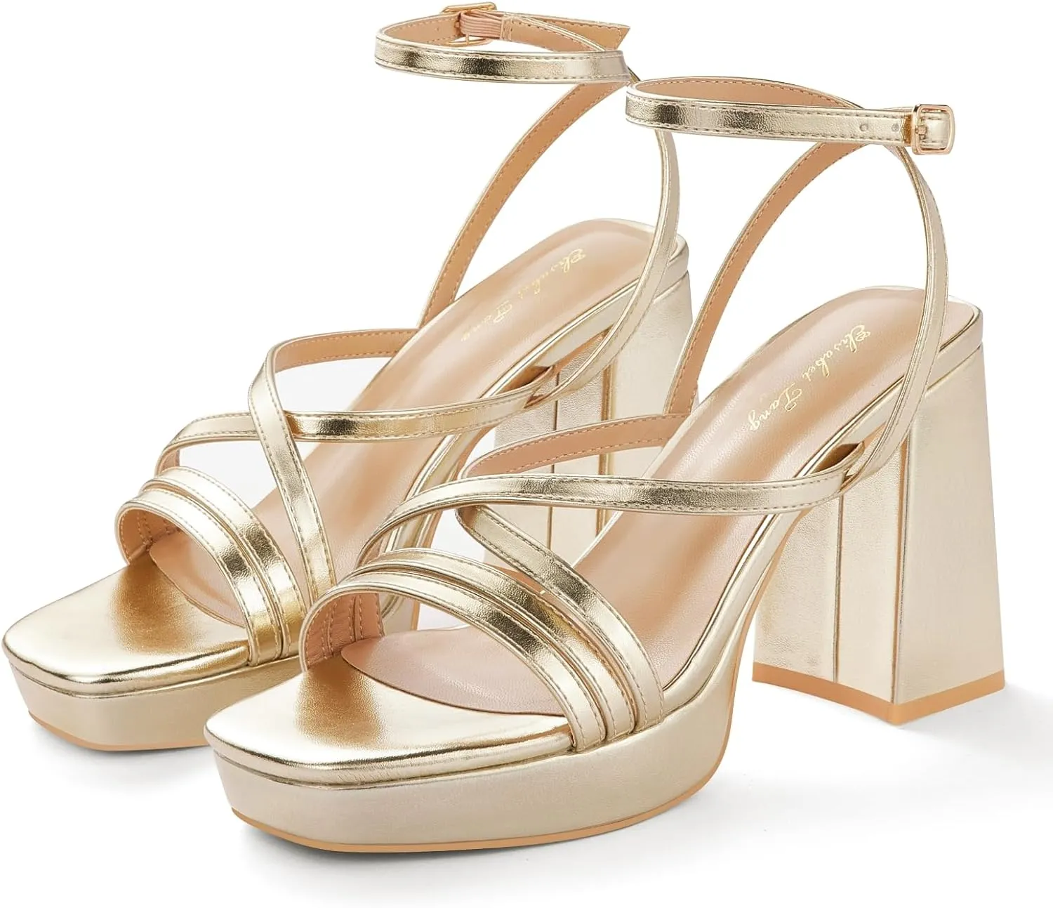 Elisabet Tang Chunky Platform Heels Sandals for Women Sexy Square Toe Heels High Strappy Sandals for Sexy Party Wedding and Evening