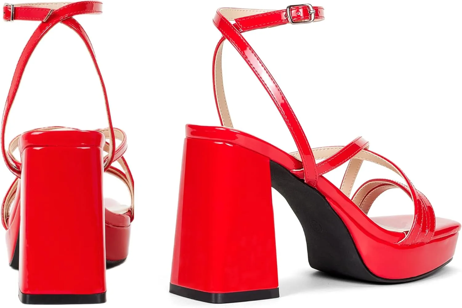 Elisabet Tang Chunky Platform Heels Sandals for Women Sexy Square Toe Heels High Strappy Sandals for Sexy Party Wedding and Evening