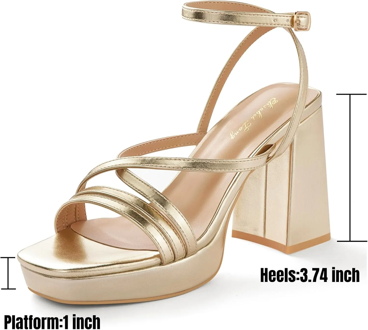 Elisabet Tang Chunky Platform Heels Sandals for Women Sexy Square Toe Heels High Strappy Sandals for Sexy Party Wedding and Evening