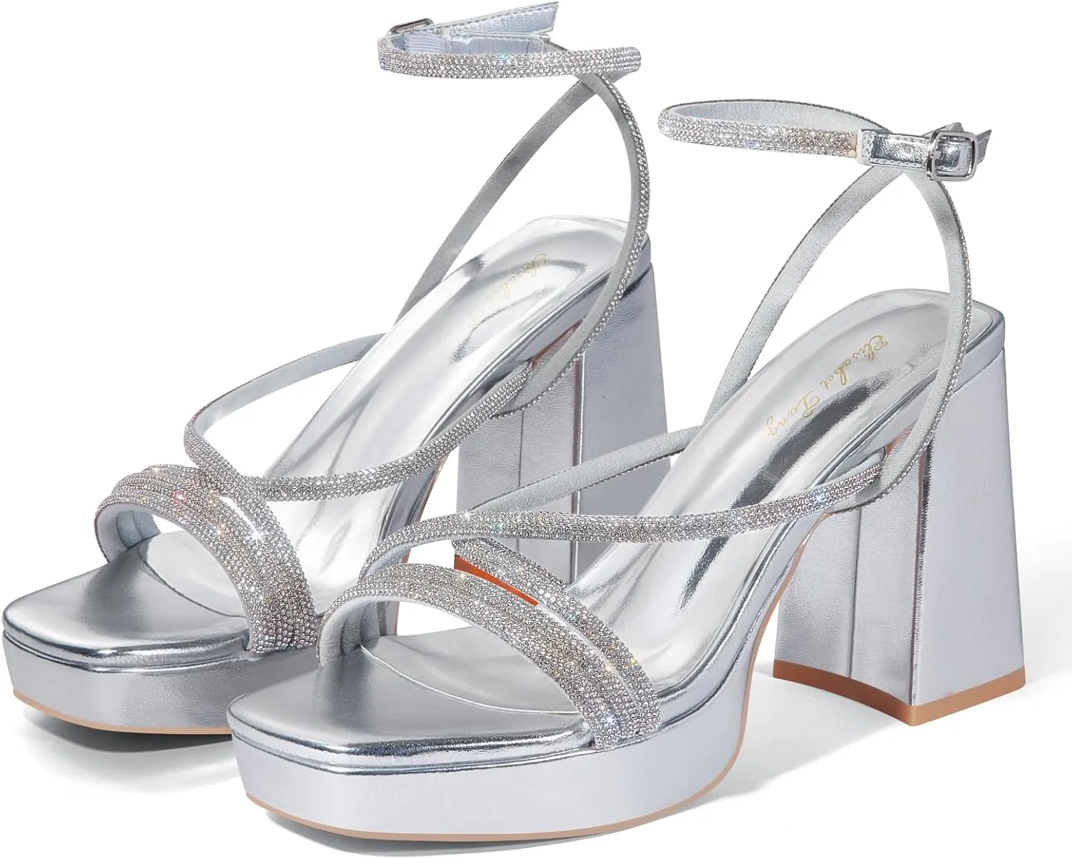 Elisabet Tang Chunky Platform Heels Sandals for Women Sexy Square Toe Heels High Strappy Sandals for Sexy Party Wedding and Evening