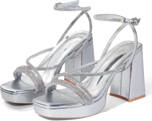 Elisabet Tang Chunky Platform Heels Sandals for Women Sexy Square Toe Heels High Strappy Sandals for Sexy Party Wedding and Evening