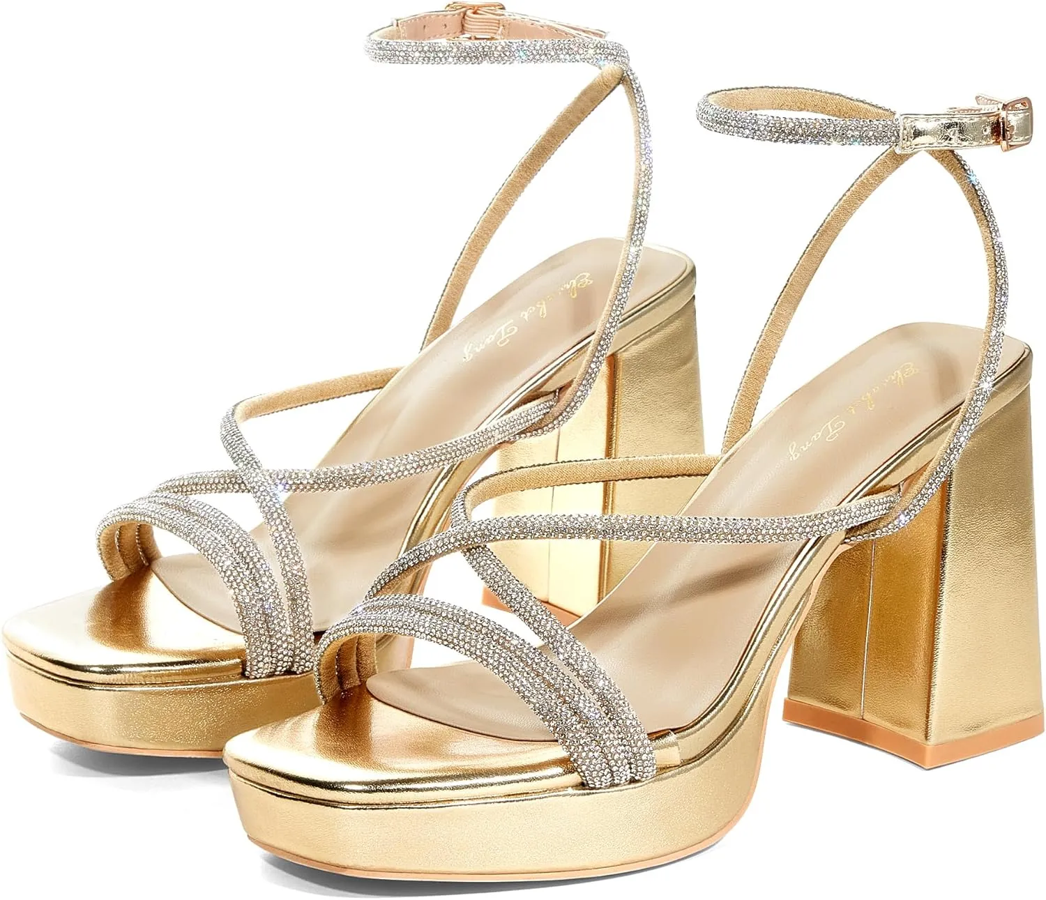 Elisabet Tang Chunky Platform Heels Sandals for Women Sexy Square Toe Heels High Strappy Sandals for Sexy Party Wedding and Evening