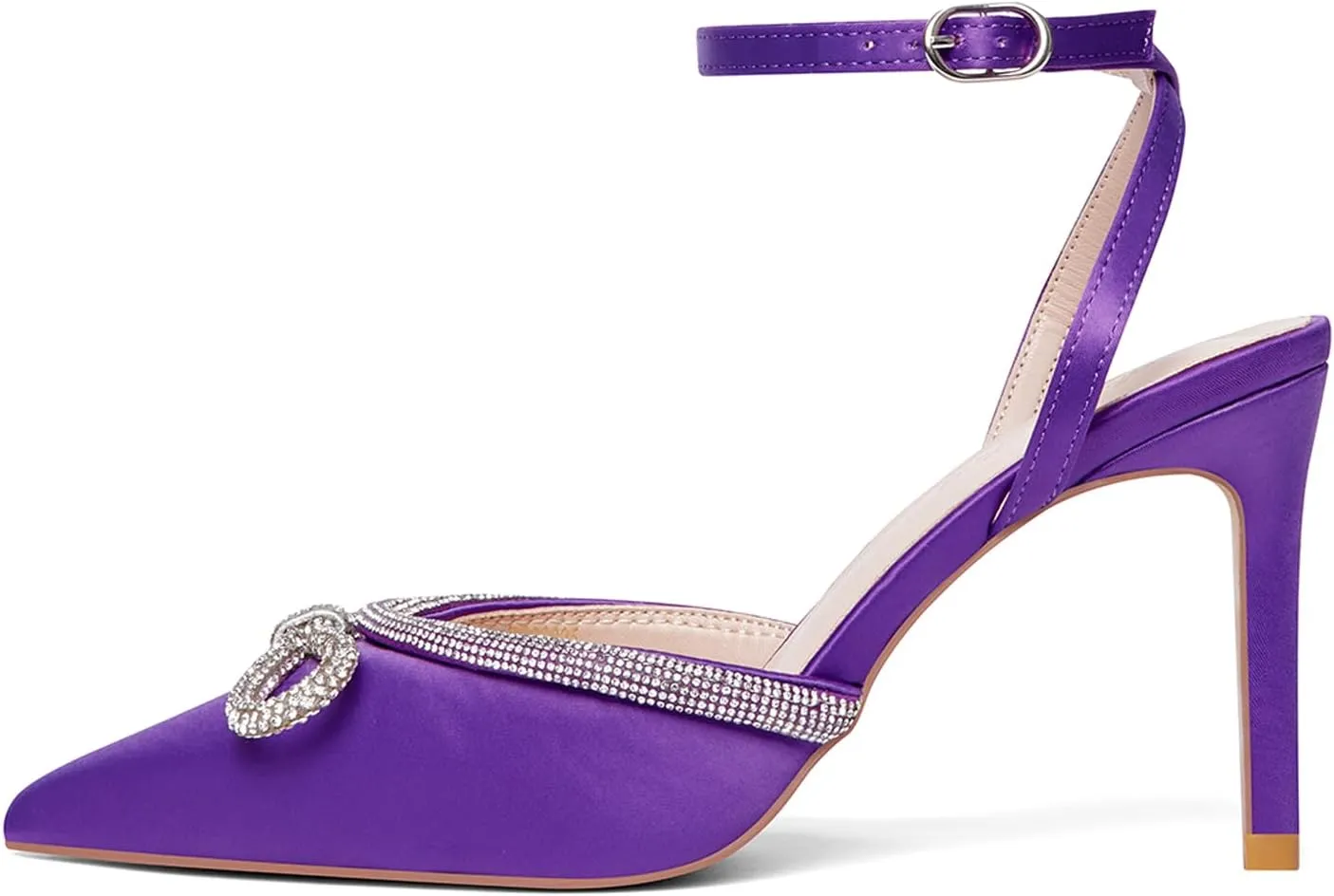 Elisabet Tang Women's High Heel Pumps,Rhinestone Strip Bowknot Ankle Buckle Straps Heels Stiletto Sandals Suede Pointed Closed Toe Strappy Heels Pumps Wedding Dress Shoes