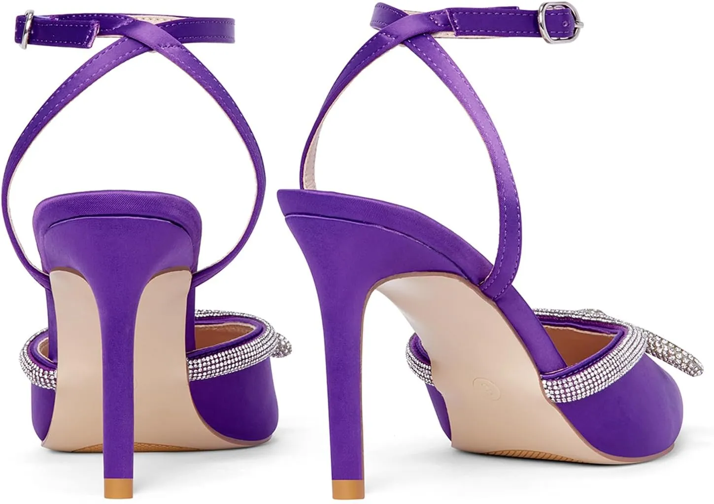 Elisabet Tang Women's High Heel Pumps,Rhinestone Strip Bowknot Ankle Buckle Straps Heels Stiletto Sandals Suede Pointed Closed Toe Strappy Heels Pumps Wedding Dress Shoes