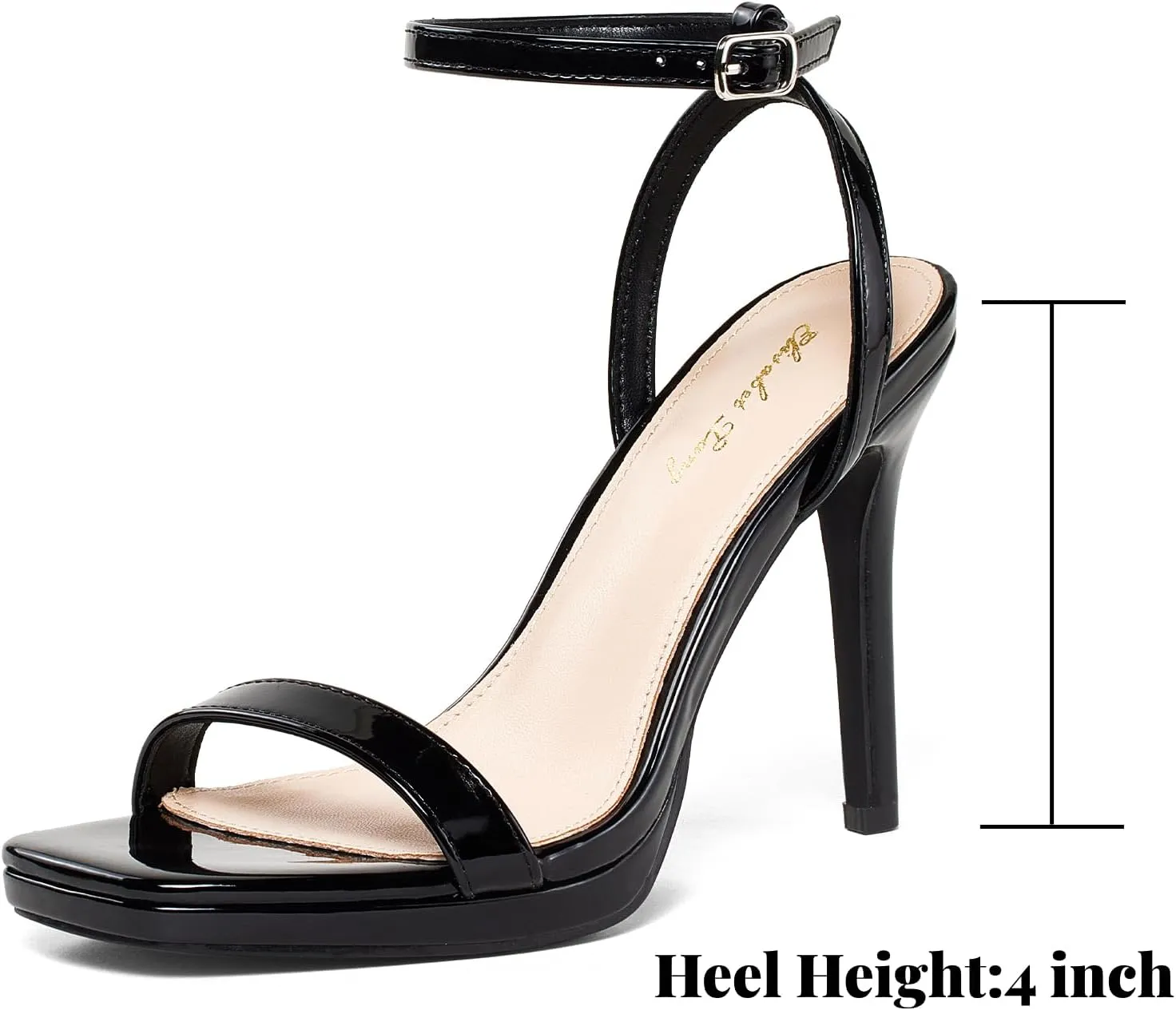 Elisabet Tang Women’s Stilettos Heeled Sandals Open Square Toe Heels,4.3 Inch Open Toe Strappy Sexy High Heels Ankle Strap Buckle Heels for Party Wedding Dress Daily Wear Shoes