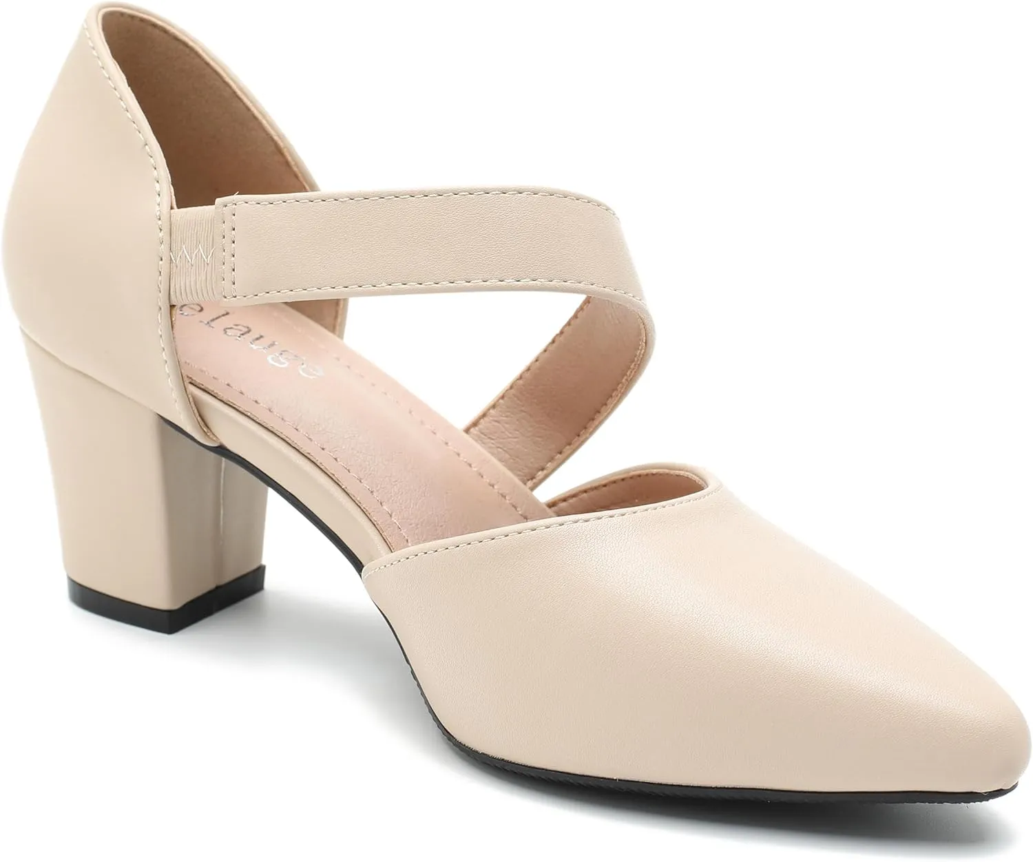 Enelauge Women's Closed Toe Pumps Strappy Chunky Heels Pointed Toe Low Block Heels Comfortable Dress Wedding Bride Prom Shoes