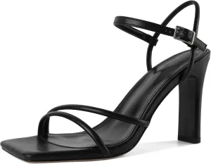 Esvowido Women Strappy Heels Sandals Square Open Toe Chunky 3.74" High Heels Sandals Ankle Strap Mules Block Sandals Comfort Dress Wedding Shoes