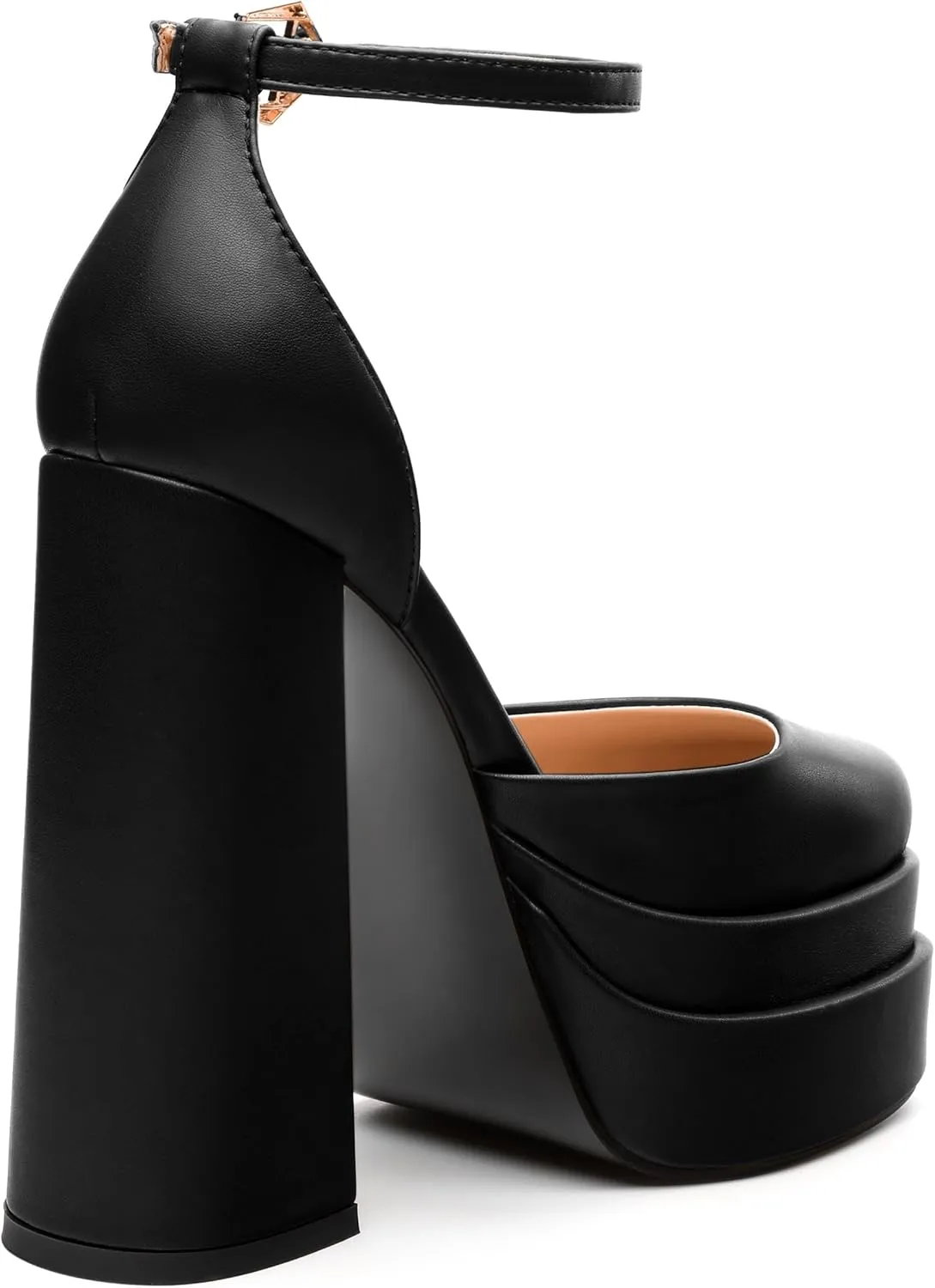 FEMSTEP Women's Chunky Platform High Heels Closed Round Toe Block Heel Pumps Ankle Strap Wedding Party Dress Shoes