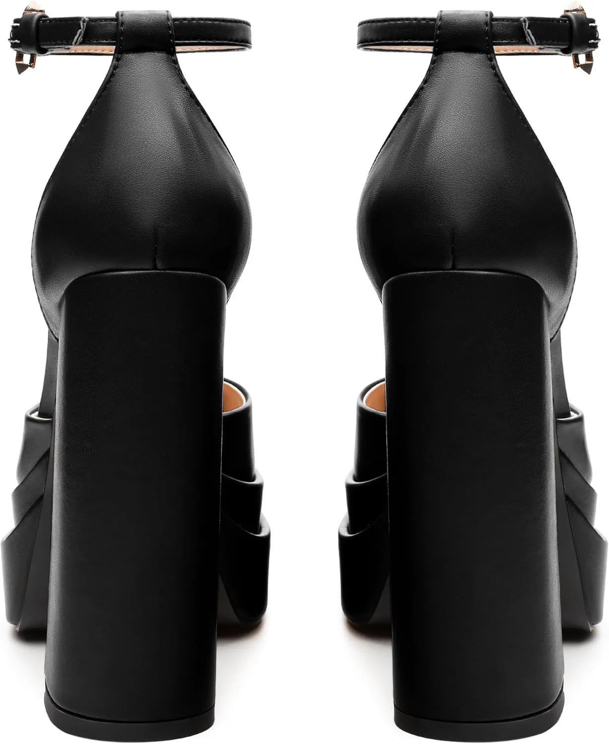 FEMSTEP Women's Chunky Platform High Heels Closed Round Toe Block Heel Pumps Ankle Strap Wedding Party Dress Shoes