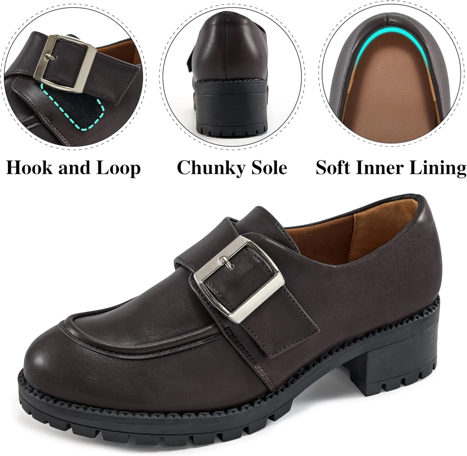 FUDYNMALC Womens Platform Loafers Dressy: 2025 Casual Comfortable Chunky Shoes Ladies Walking Office Footwear with Hook and Loop