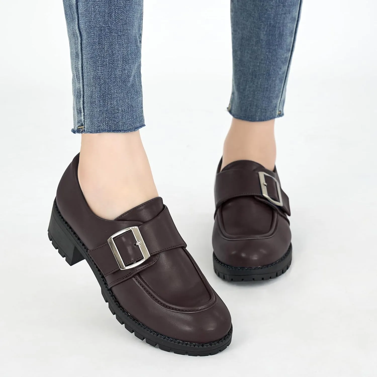 FUDYNMALC Womens Platform Loafers Dressy: 2025 Casual Comfortable Chunky Shoes Ladies Walking Office Footwear with Hook and Loop