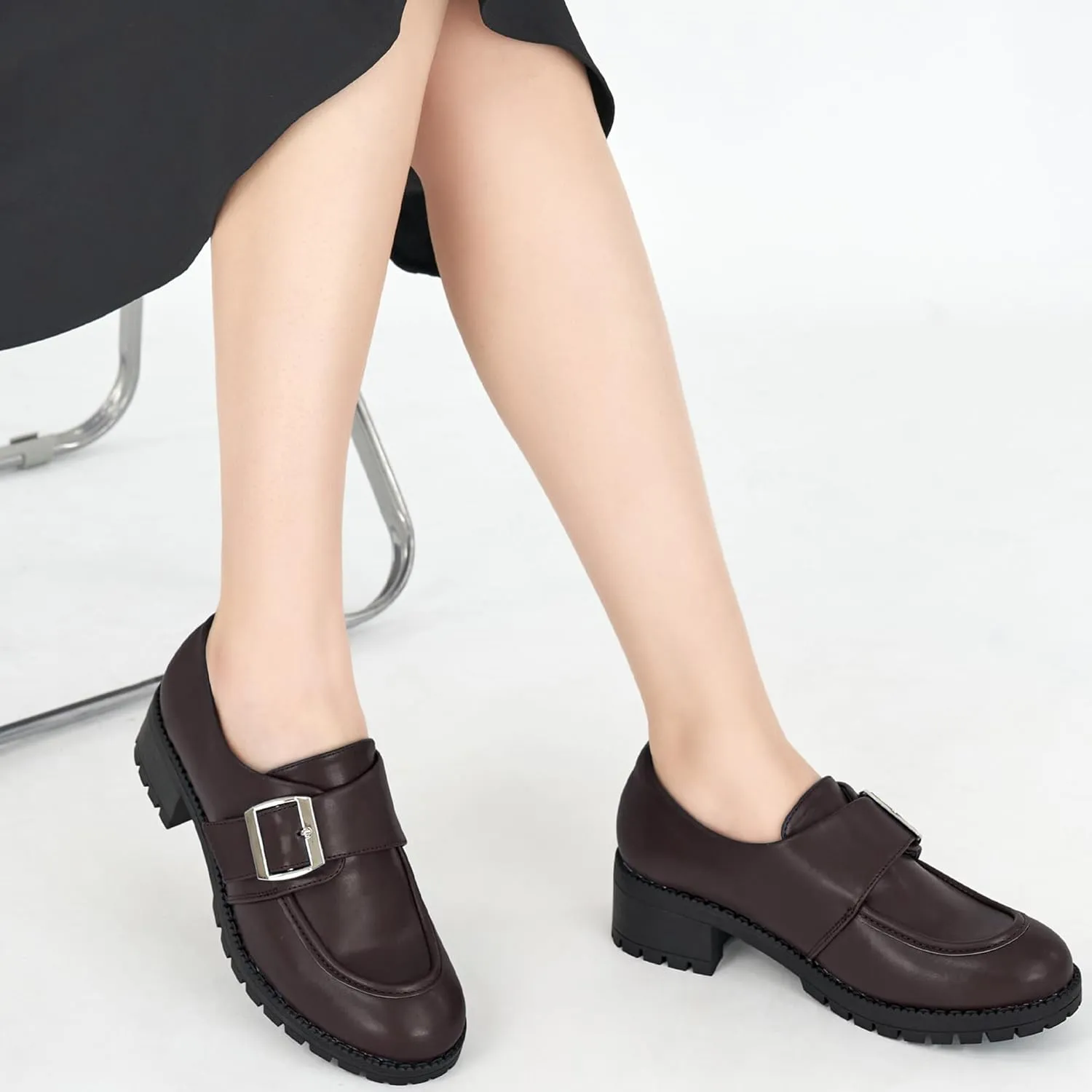 FUDYNMALC Womens Platform Loafers Dressy: 2025 Casual Comfortable Chunky Shoes Ladies Walking Office Footwear with Hook and Loop