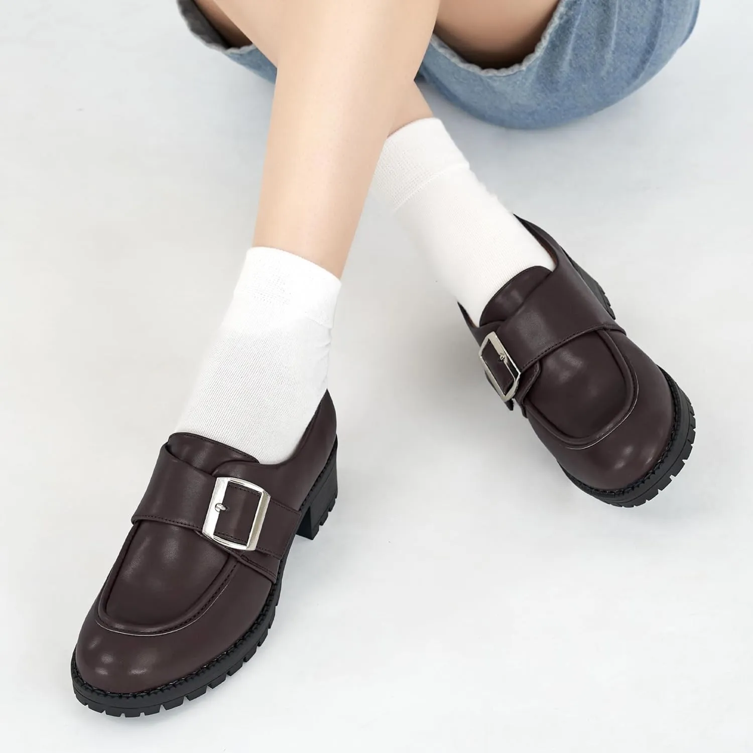 FUDYNMALC Womens Platform Loafers Dressy: 2025 Casual Comfortable Chunky Shoes Ladies Walking Office Footwear with Hook and Loop
