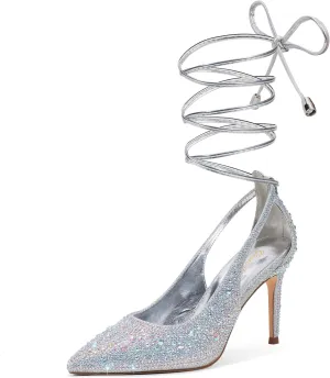 GENSHUO Lace Up Pumps for Women Strappy High Heels Sexy Pointed Closed Toe Shoes 3 Inch Stiletto Heels Suede Dress Party Wedding Shoes