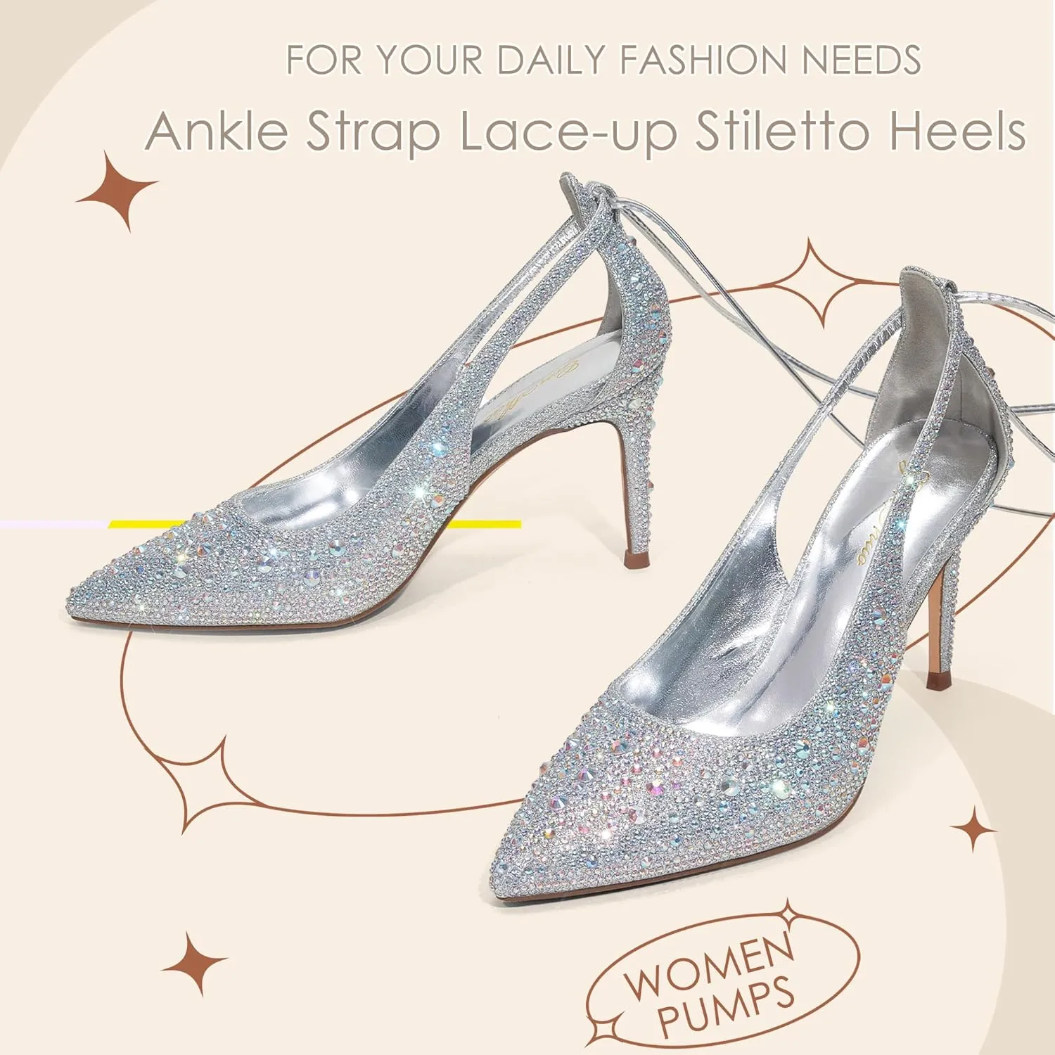 GENSHUO Lace Up Pumps for Women Strappy High Heels Sexy Pointed Closed Toe Shoes 3 Inch Stiletto Heels Suede Dress Party Wedding Shoes