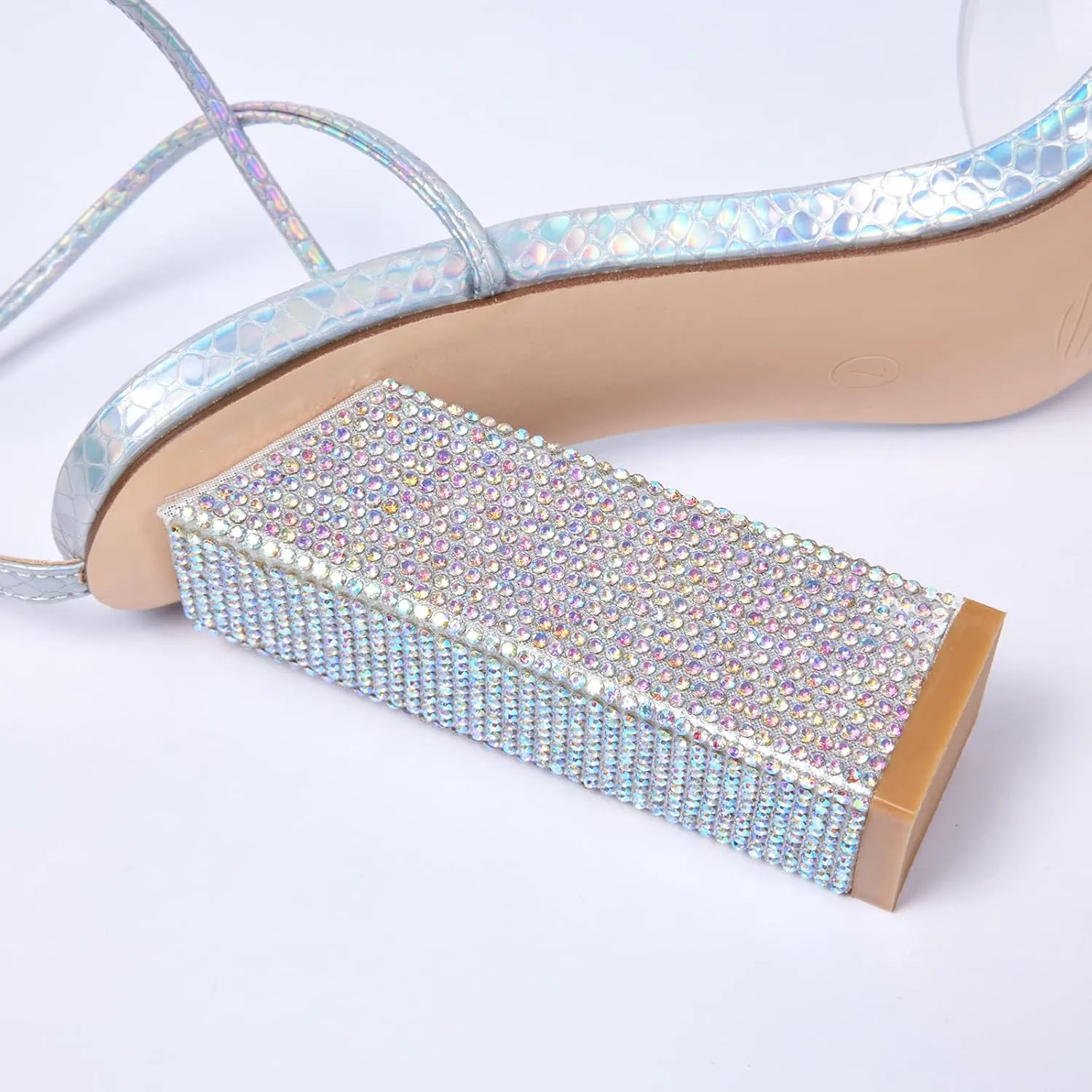GENSHUO Sexy Strappy Rhinestone Chunky Sandals for Women Lace-up High Heels Transparent Open Toe Party Wedding Homecoming Shoes