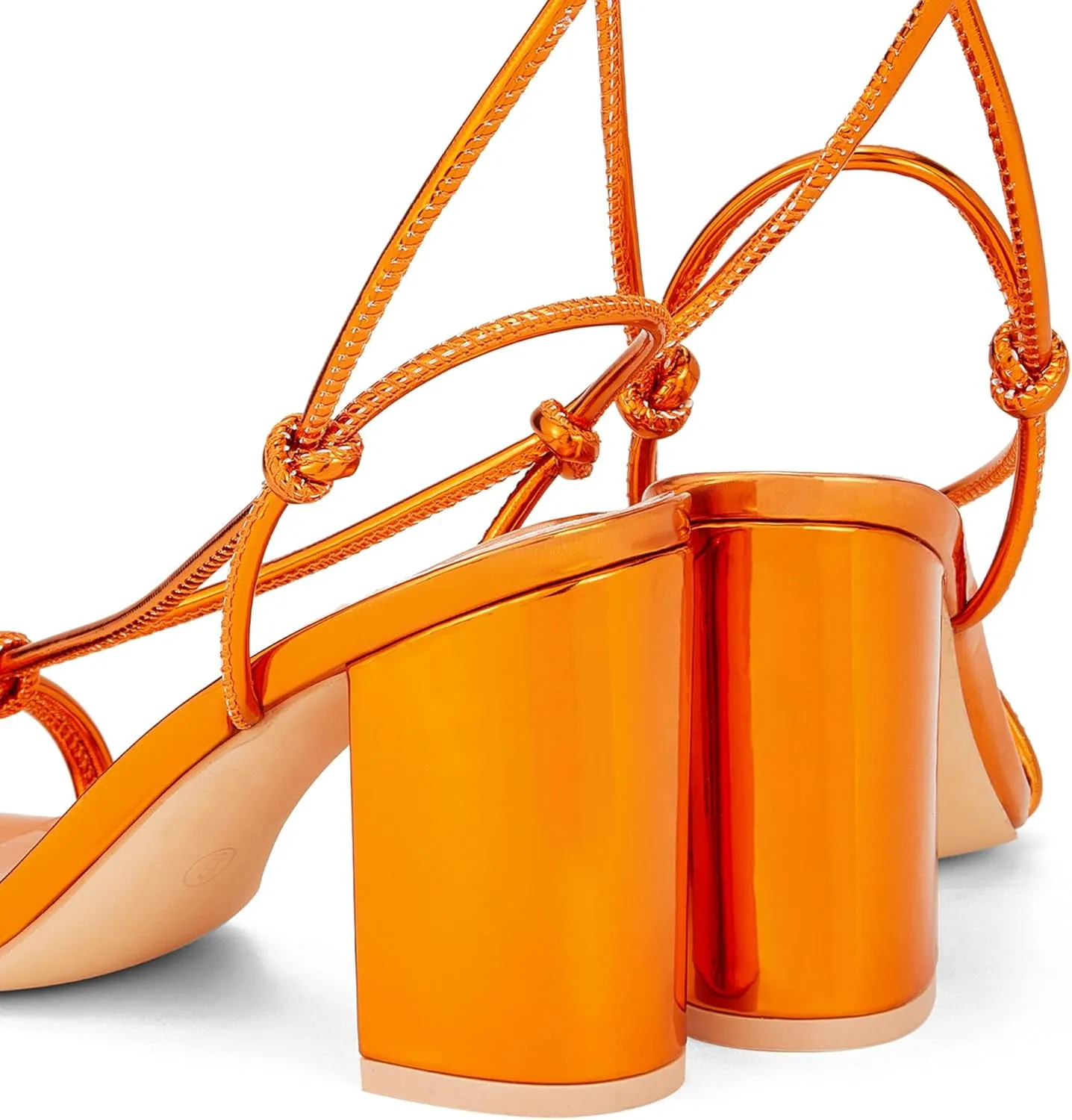 GENSHUO Square Toe Sandals Women Lace up Chunky High Heels Strappy Sandals Block Heeled Ankle Wrap Homecoming Wedding Dress Shoes Gold Size 9.5