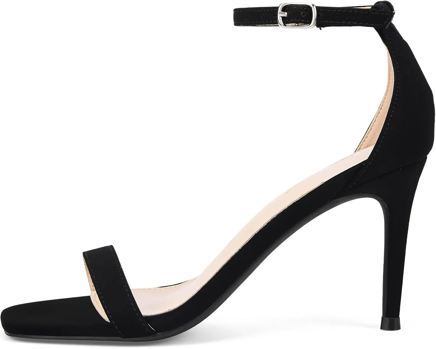 GENSHUO Women's Heeled Sandals Dressy Strappy Stiletto High Heels 3 Inch Square Open Toe Ankle Strap Buckle Sexy Prom Wedding Dress Shoes Ankle Wrap