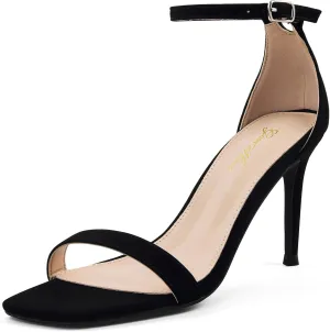 GENSHUO Women's Heeled Sandals Dressy Strappy Stiletto High Heels 3 Inch Square Open Toe Ankle Strap Buckle Sexy Prom Wedding Dress Shoes Ankle Wrap