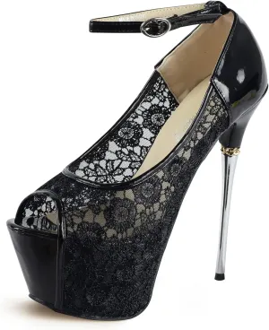getmorebeauty Women's stripper Heels Sandals Lace Flower Strappy Hollow stiletto High Heels