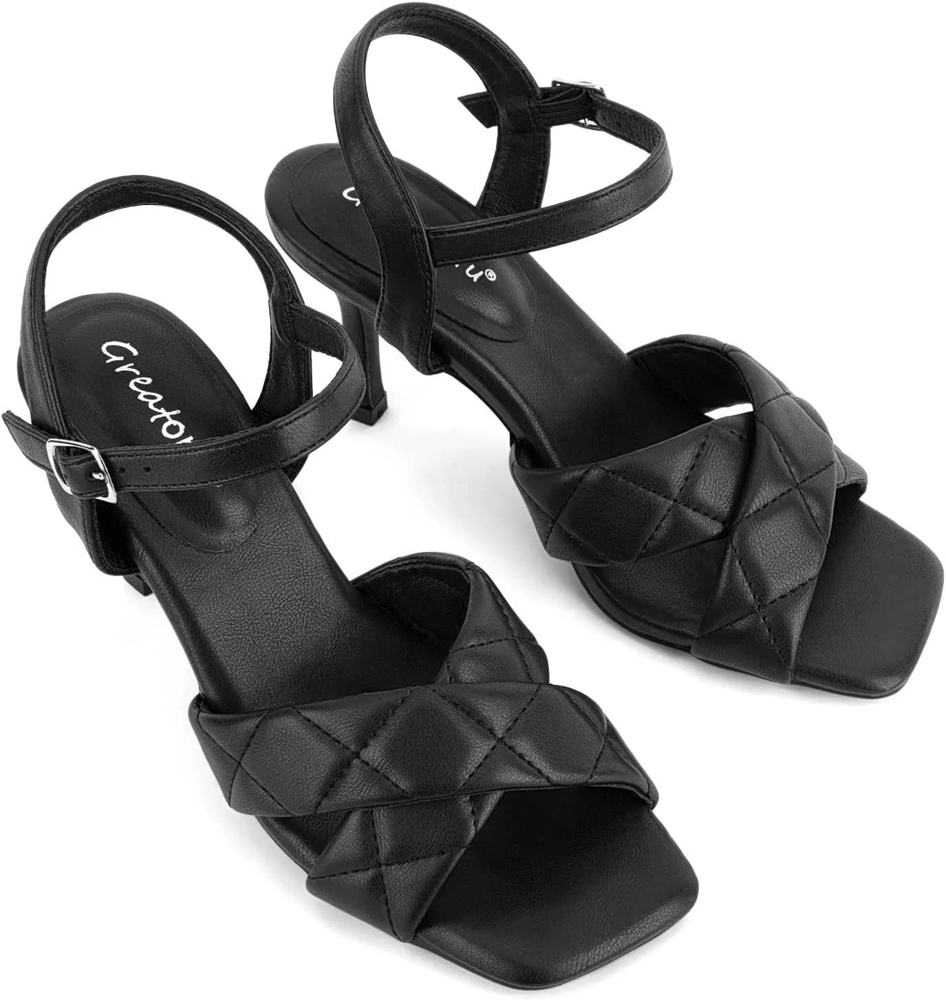 Greatonu Women's Square Toe heels Open Toe Slip-on Sandals Heeled Mules
