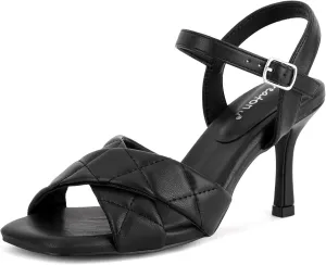 Greatonu Women's Square Toe heels Open Toe Slip-on Sandals Heeled Mules