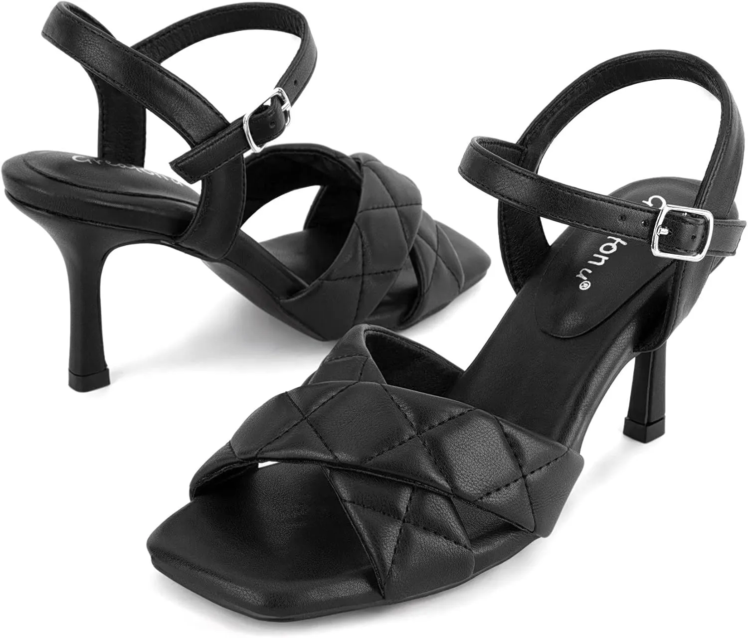 Greatonu Women's Square Toe heels Open Toe Slip-on Sandals Heeled Mules