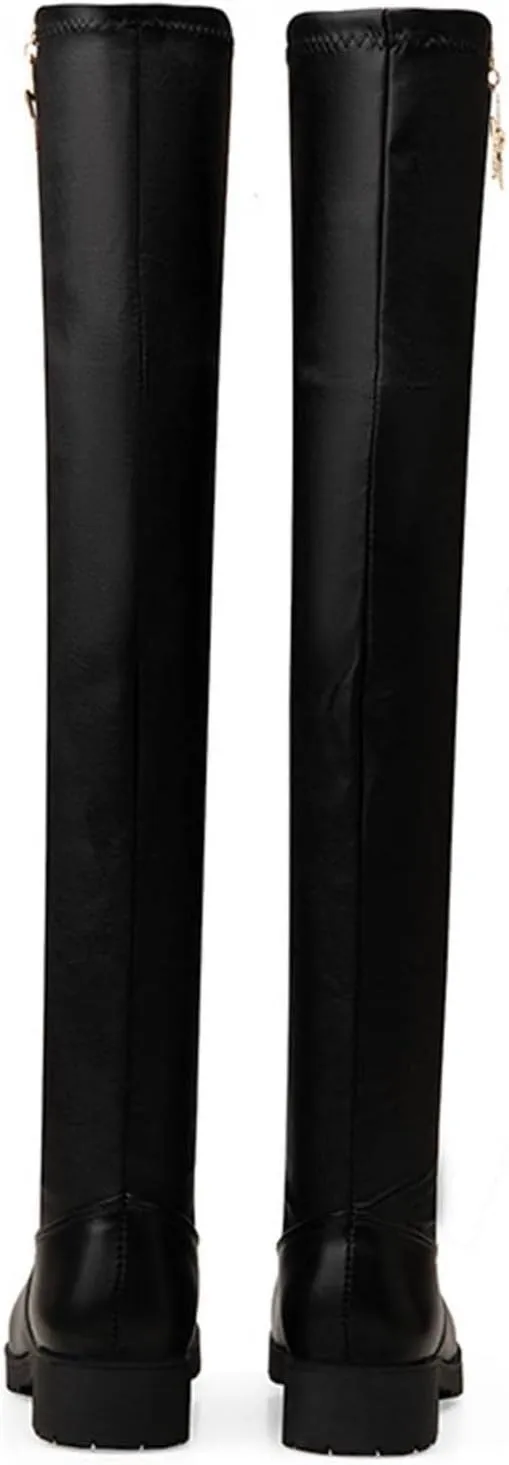 Hbeylia Platform Tight High Boots for Women Ladies Fashion Stretch Knitted Leather Round Toe Chunky Bottom Slip On Flats Over The Knee Boots Casual Non Slip Winter Fall Long Tall Boots for Wedding