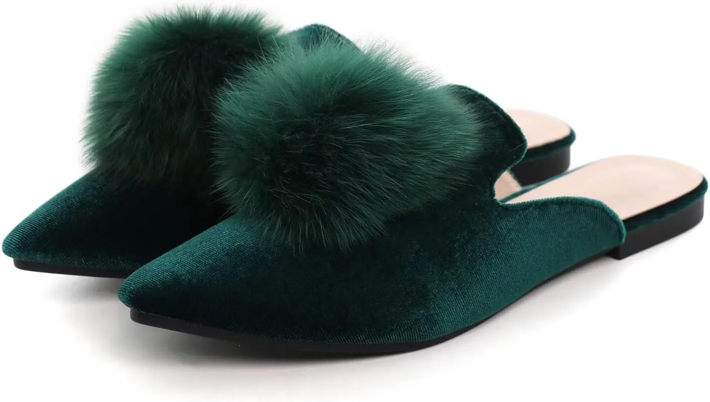 Hee grand Women's Mules Bowknot Suede Comfortable Slip On Flats Closed Pointed Toe Backless Loafers Mules for Women