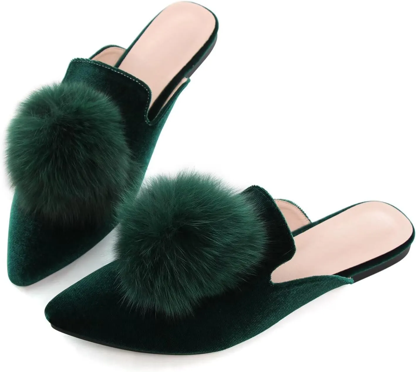Hee grand Women's Mules Bowknot Suede Comfortable Slip On Flats Closed Pointed Toe Backless Loafers Mules for Women