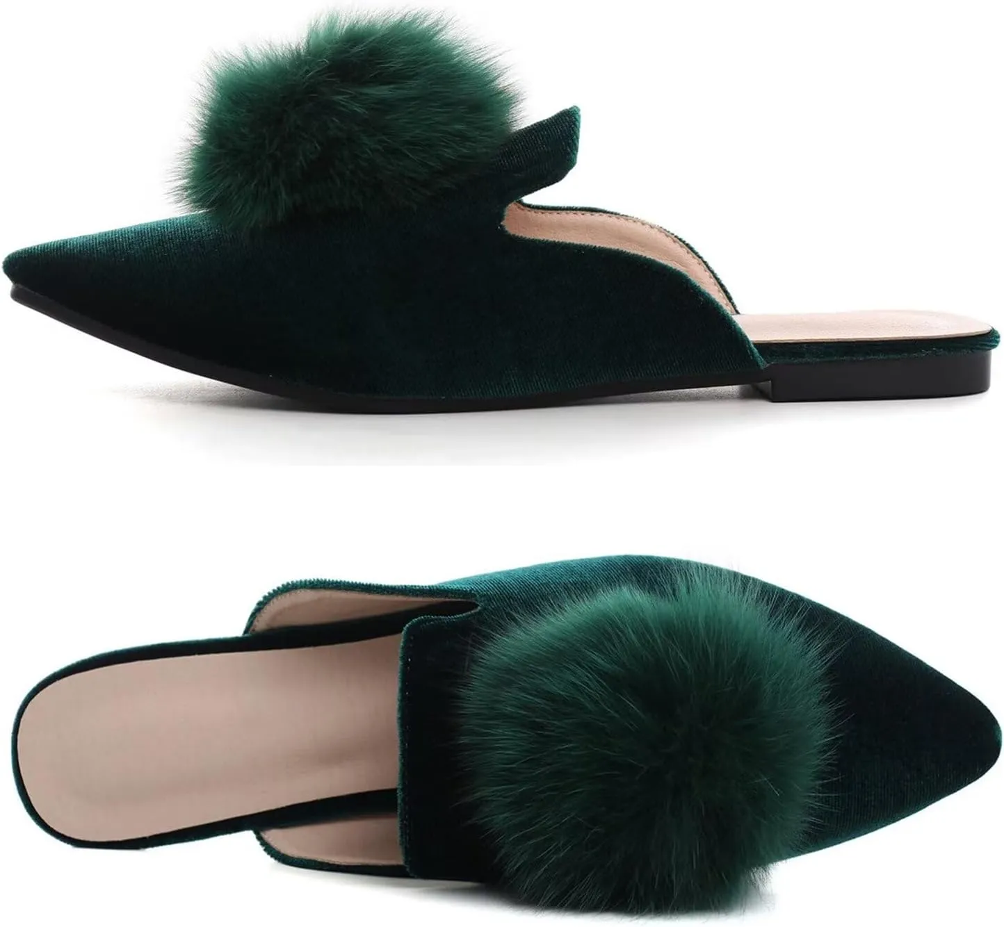 Hee grand Women's Mules Bowknot Suede Comfortable Slip On Flats Closed Pointed Toe Backless Loafers Mules for Women