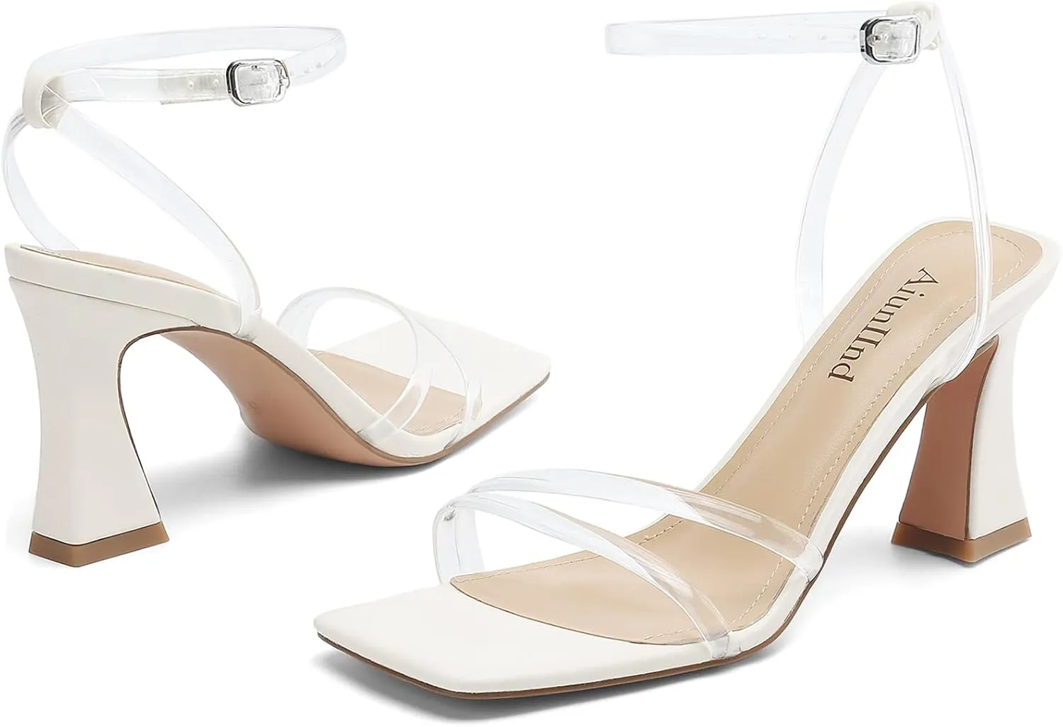 Heeled Sandals for Women Chunky Block High Heels Square Open Toe Sandals with Ankle Strap 3 Inch Dress Heels Comfortable