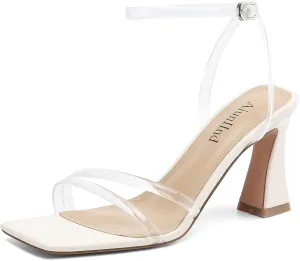 Heeled Sandals for Women Chunky Block High Heels Square Open Toe Sandals with Ankle Strap 3 Inch Dress Heels Comfortable