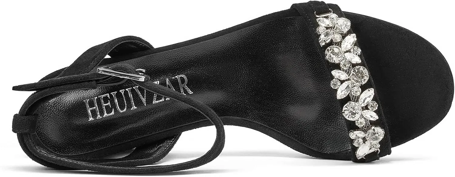 HEUIVZAR Womens Platform Chunky Block Heels Open Toe Ankle Strap Rhinestone Crystal Wedding Sandals Slingback Dress Shoes 3.2 Inches Heels