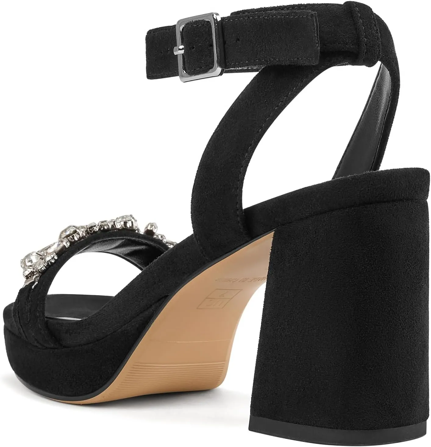 HEUIVZAR Womens Platform Chunky Block Heels Open Toe Ankle Strap Rhinestone Crystal Wedding Sandals Slingback Dress Shoes 3.2 Inches Heels