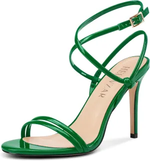 HEUIVZAR Womens Strappy Lace-up Stiletto High Heel Sandals Open Toe Ankle Strap Slingback Party Sexy Dress Shoes Patent Leather 3.9 Inches Heels